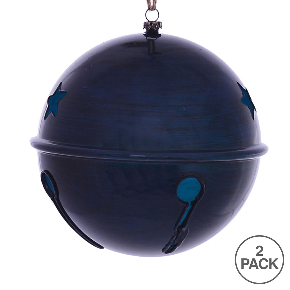 Vickerman 6" Midnight Blue Wood Grain Bell Christmas Ornament Pack of 2