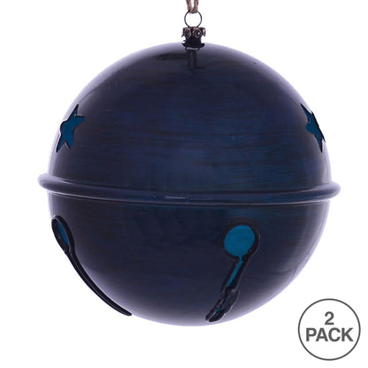 Vickerman 6" Midnight Blue Wood Grain Bell Christmas Ornament Pack of 2