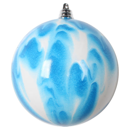 Vickerman 4" Blue and White Marble Ball Ornament 4 per Bag