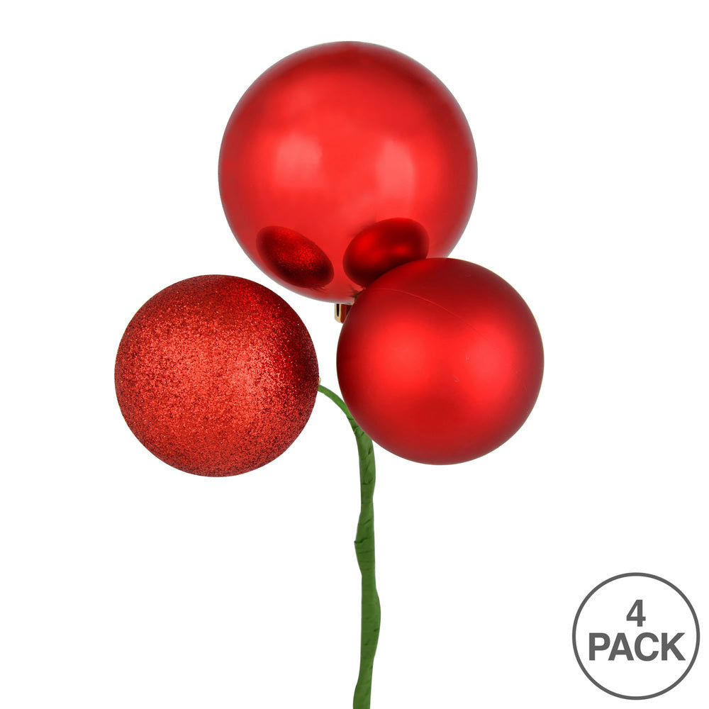 Vickerman 18" Red Ball Ornament Christmas Pick 4 per set