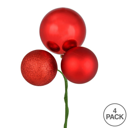 Vickerman 18" Red Ball Ornament Christmas Pick 4 per set