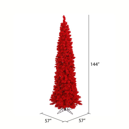 Vickerman 12' Flocked Red Pencil Fir Artificial Christmas Tree Unlit