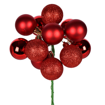 Vickerman 12" Red Ball Ornament Christmas Pick 4 per set