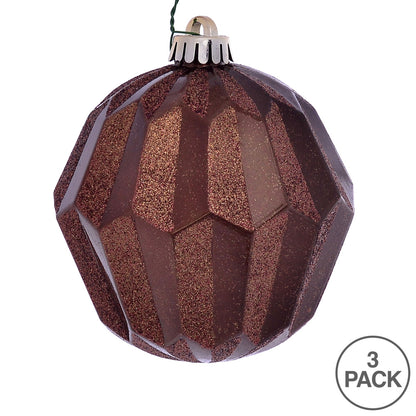 Vickerman 5" Mocha Glitter Faceted Ball Ornament 3 per Bag