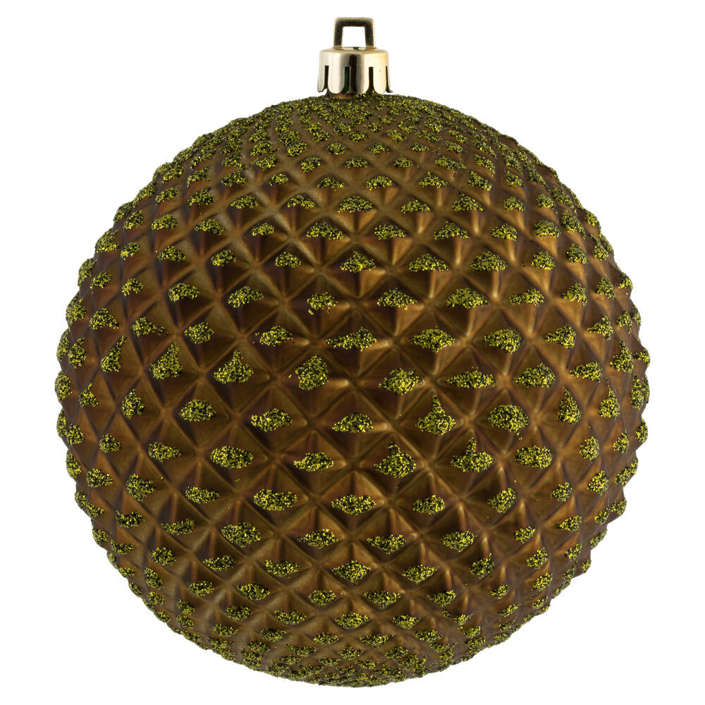 Vickerman 6" Olive Durian Glitter Ball Ornament 4 per Bag