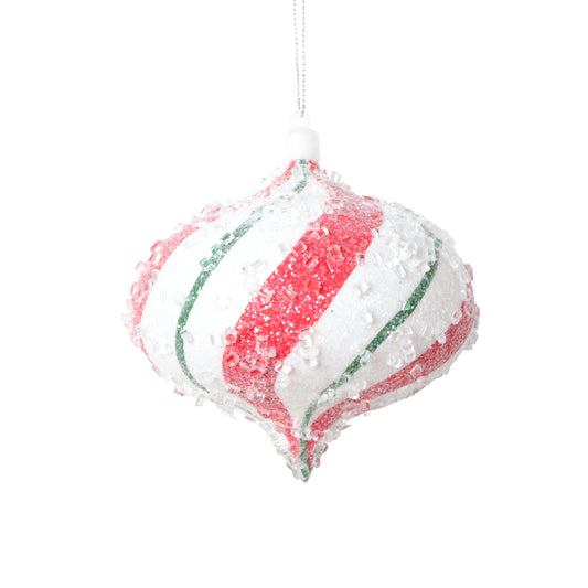 Vickerman 4" White Red Green Swirl Onion Ornament 3 per bag.