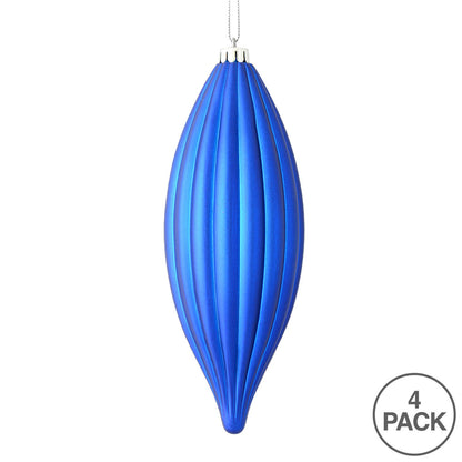 Vickerman 8" Blue Matte Line Finial Ornament Pack of 4