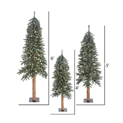 Vickerman 4' 5' 6' Natural Bark Alpine Artificial Christmas Tree Set Warm White Dura-lit LED Lights