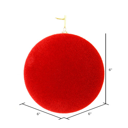 Vickerman 6" Red Flocked Ball Ornament 4 per bag.