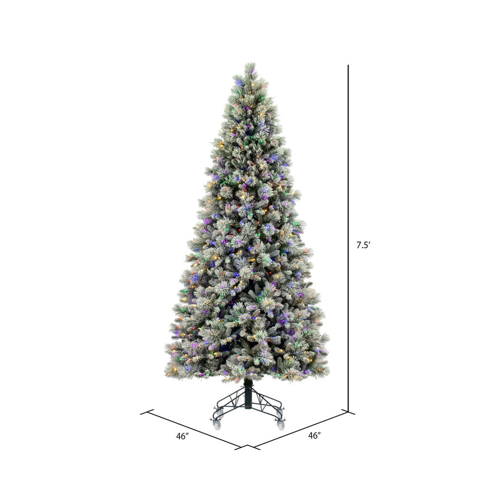 Vickerman 7.5' x 46" Flocked Jackson Pine Artificial Pre-Lit Christmas Tree Multi-Colored Lights.
