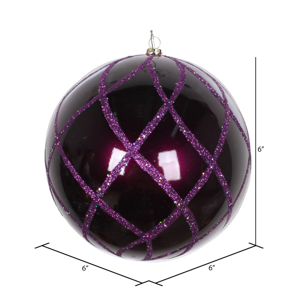 Vickerman 6" Plum Candy Finish Net Ball Ornament with Glitter Accents 2 per Bag