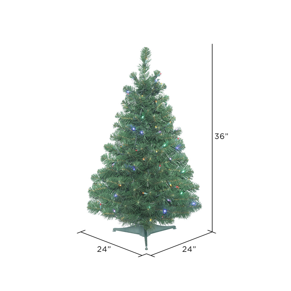 Vickerman 3' Oregon Fir Artificial Christmas Tree Wide Angle Single Mold Multi-Colored LED Lights