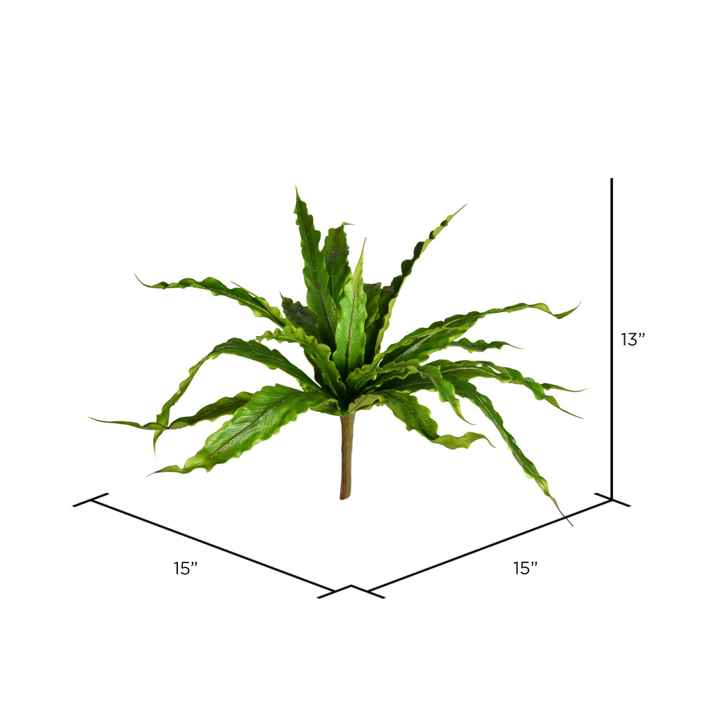 Vickerman 13" Artificial Green Bird Nest Fern Bush.