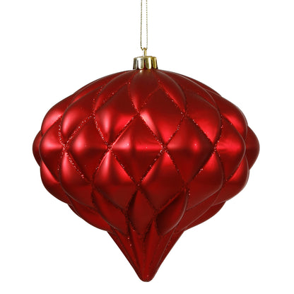 Vickerman 5.7" Red Matte & Glitter Diamond Onion Christmas Ornament