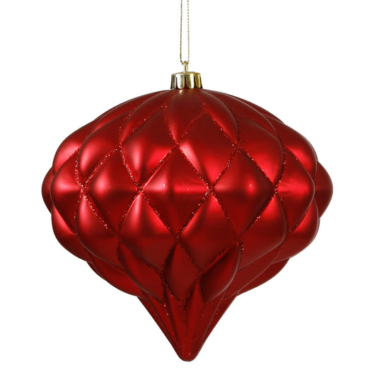 Vickerman 5.7" Red Matte & Glitter Diamond Onion Christmas Ornament