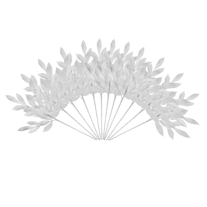 Vickerman 22" White Glitter BayLeaf Artificial Christmas Spray. Includes 12 sprays per pack.