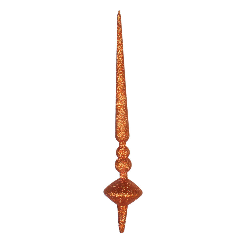 Vickerman 12" Burnished Orange Glitter Cupola Finial. This long finial ornament adds depth and texture to any holiday decorating project. Made with shatterproof plastic. Includes 3 pieces per bag. Includes 3 pieces per bag.