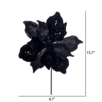 Vickerman 15" Artificial Black Deluxe Magnolia Christmas Stem 8" Flower 6 per bag