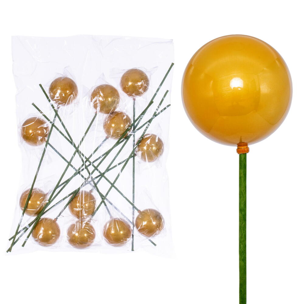 Vickerman 3" x 18" Gold Pearl Ball Ornament Stick 12 per bag.