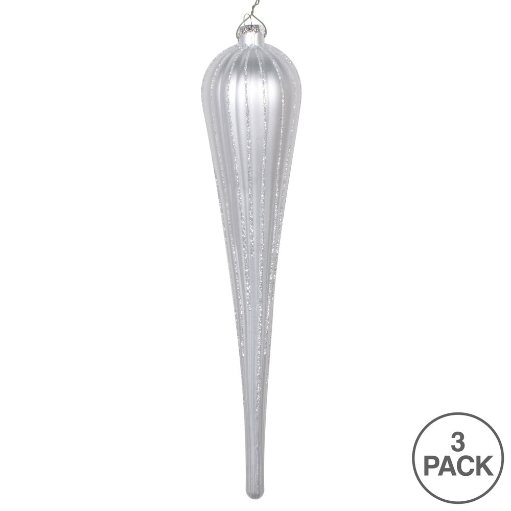 Vickerman 11" Silver Matte Glitter Drop Christmas Ornament Set of 3