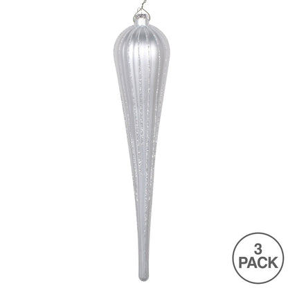 Vickerman 11" Silver Matte Glitter Drop Christmas Ornament Set of 3