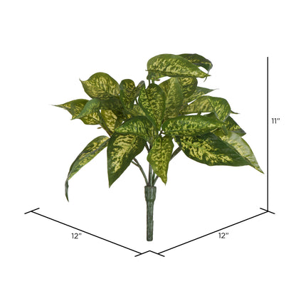 Vickerman 11" Artificial Green Plastic Dieffenbachia Bush Set of 3