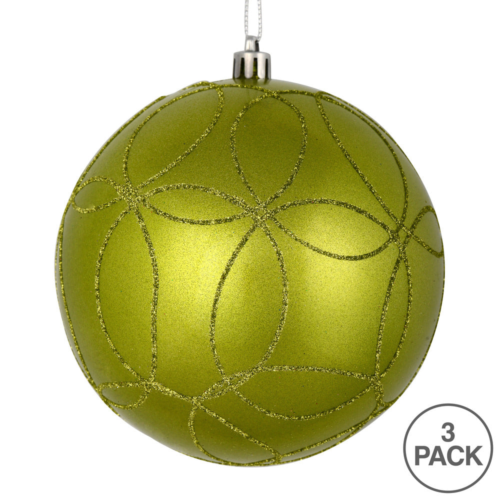 Vickerman 6" Lime Candy Ornament with Circle Glitter Pattern 3 per Bag