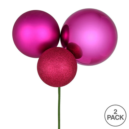 Vickerman 18" Fuchsia Ball Ornament Christmas Pick Pack of 2