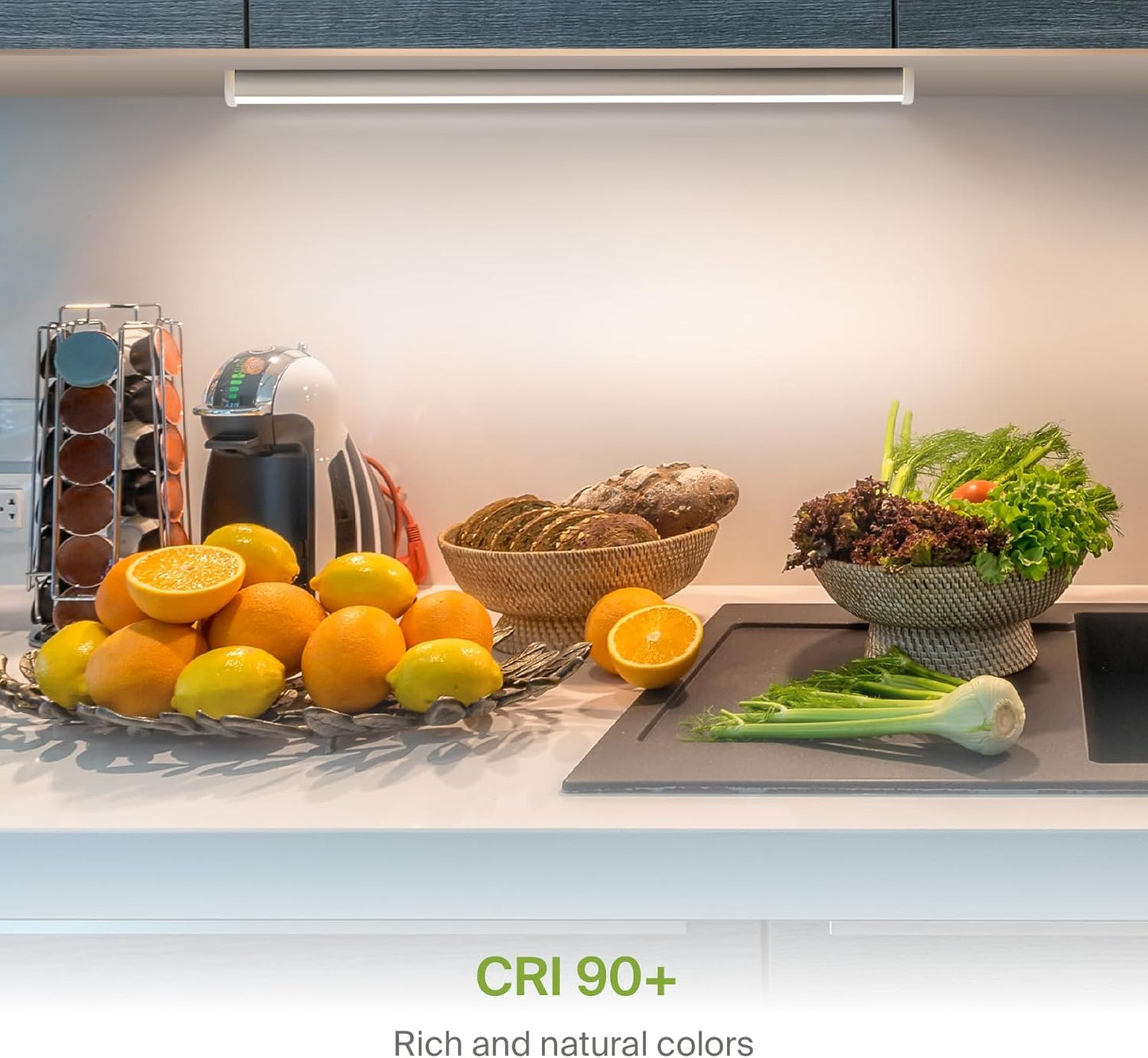 ASD Lighting LED Under Cabinet Linear 18" 8W 120V Dimmable CCT Selectable 2700/3000/4000K Hardwired or Plug-in, Linkable, Hi/Low Switch, White UL