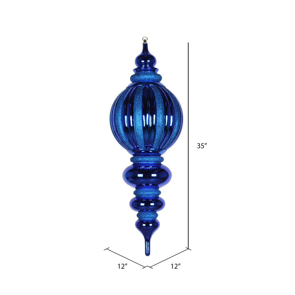 Vickerman 35" Blue Shiny Finial Ornament with Glitter Accents