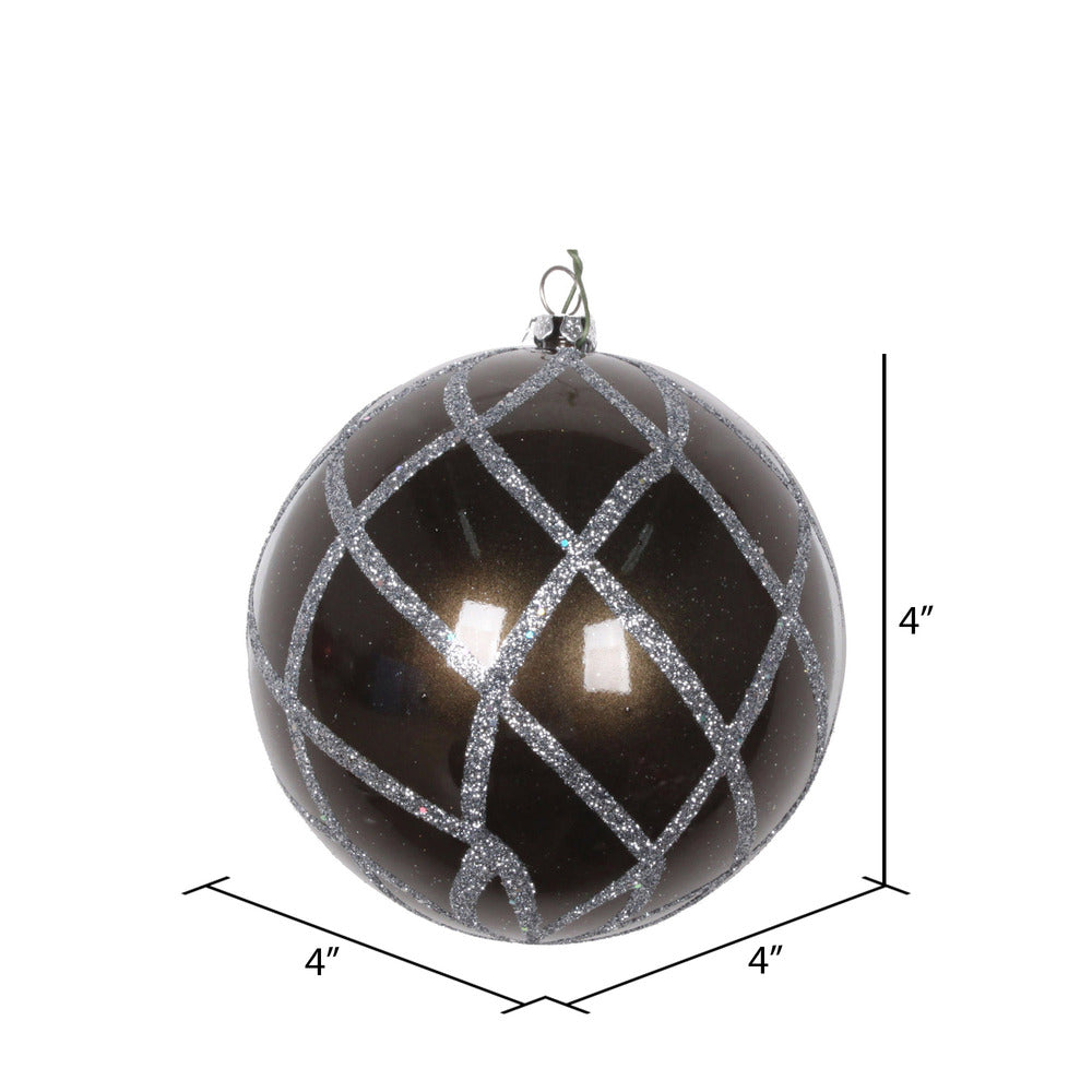 Vickerman 4" Pewter Candy Glitter Net Ball Ornament 3 per Bag