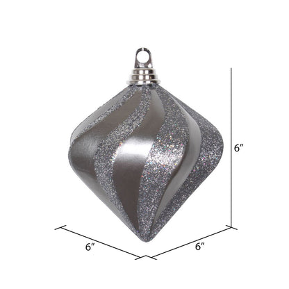 Vickerman 6" Pewter Candy/Glitter Swirl Diamond Christmas Ornament