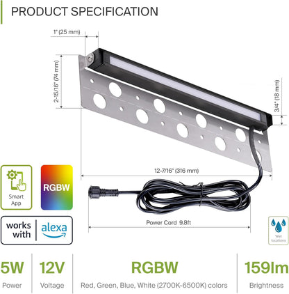 ASD Lighting LED Hardscape Light Swivel 12inch 5W 12V 2700-6500K RGBW Smart APP Control with Hub Bronze ETL 8 pack