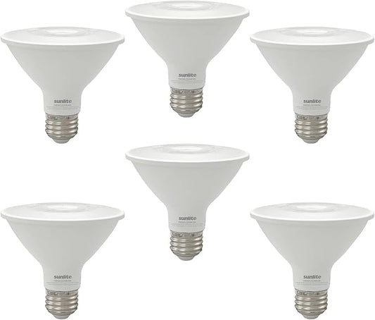 Sunlite 41807 LED PAR30 Reflector Light Bulb, 9 Watts (75 Watts Equivalent), 750 Lumens, Medium E26 Base, 90 CRI, Dimmable, Floodlight, ETL Listed, 6 Count, 4000K Cool White