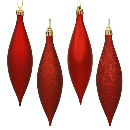 Vickerman 5.5" Red Finial Drop Christmas Ornament Assorted 4 Finish 8 per Pack