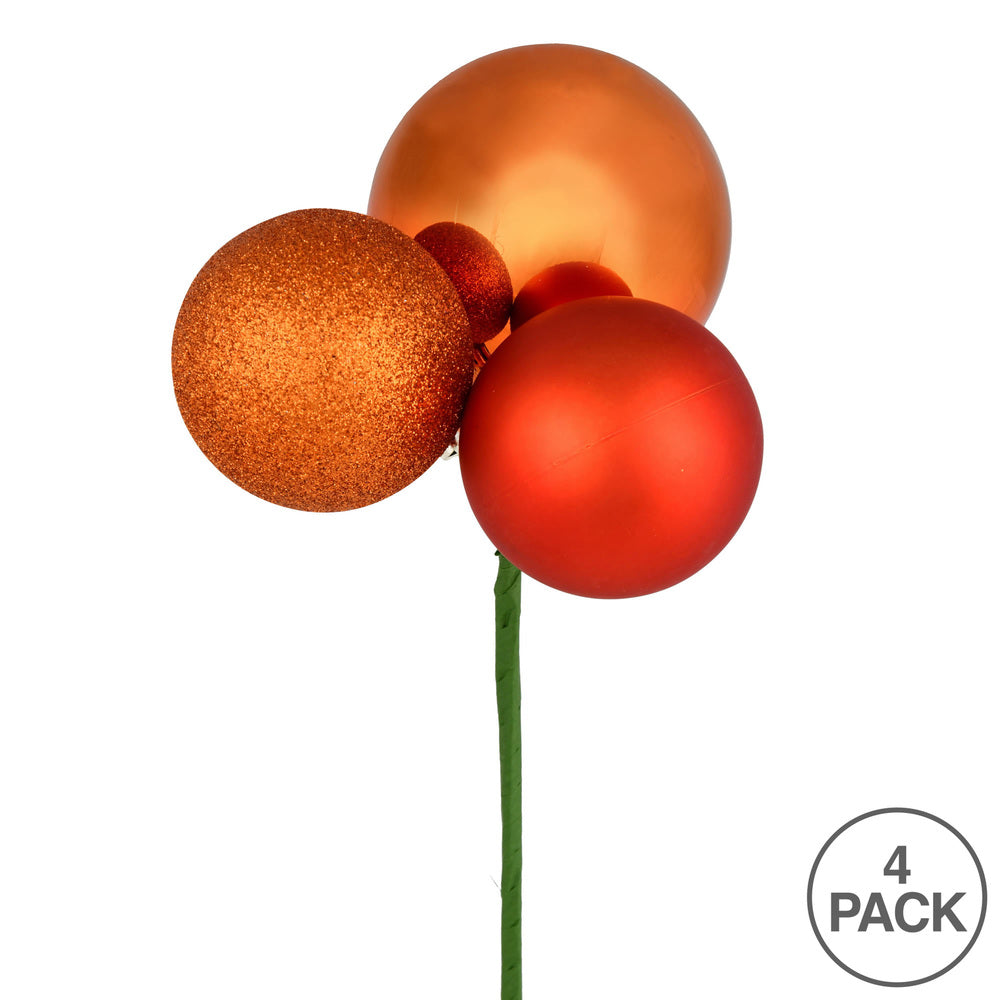 Vickerman 18" Burnish Orange Ball Ornament Christmas Pick 4 per set