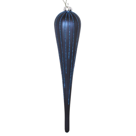 Vickerman 11" Midnight Blue Matte Glitter Drop Christmas Ornament Set of 3