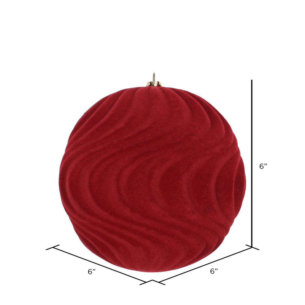 Vickerman 6" Burgundy Flocked Wave Ball Ornament 2 per Bag