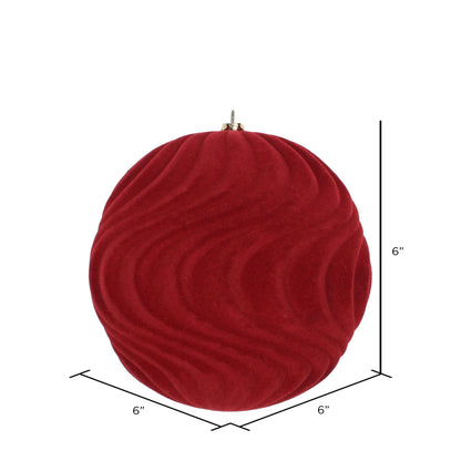 Vickerman 6" Burgundy Flocked Wave Ball Ornament 2 per Bag