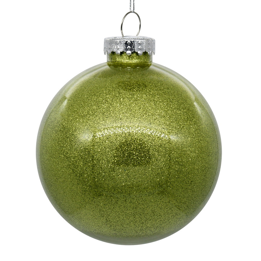 Vickerman 4.75" Clear Ball Christmas Ornament with Lime Glitter Interior 4 Pieces per bag