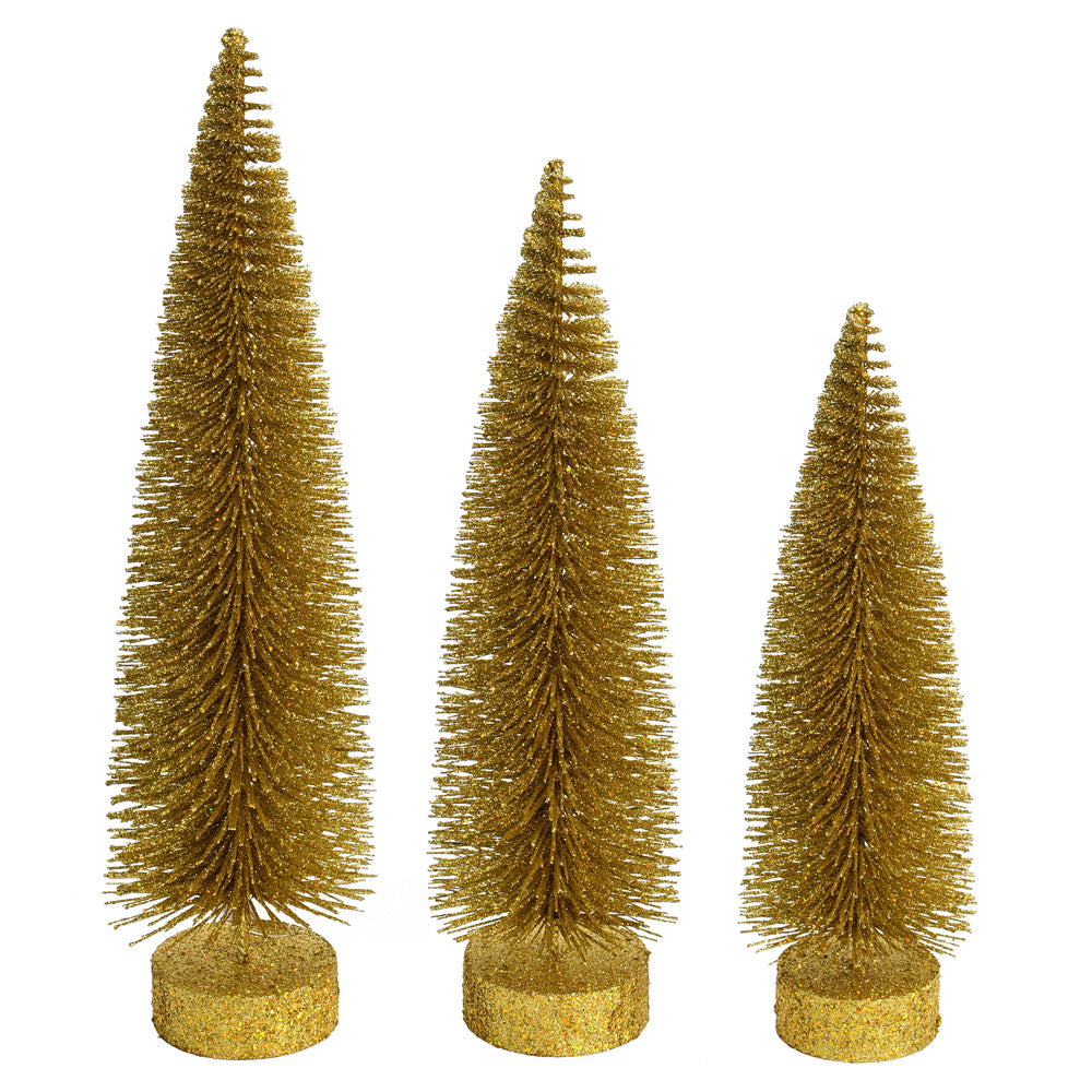 Vickerman 12"-14"-16" Gold Glitter Oval Pine Artificial Christmas Tree Set of 3