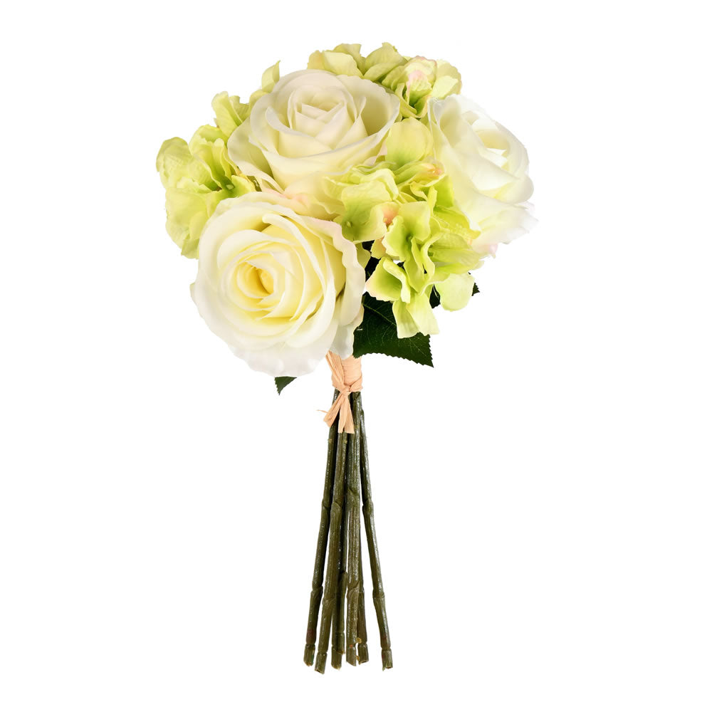 Vickerman 13" Artificial Green Cream Rose Hydrangea Bouquet Pack of 2