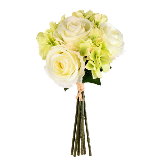 Vickerman 13" Artificial Green Cream Rose Hydrangea Bouquet Pack of 2