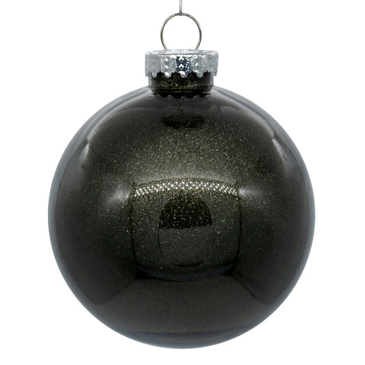 Vickerman 3" Clear Ball Christmas Ornament with Gunmetal Glitter Interior 12 Pieces per bag