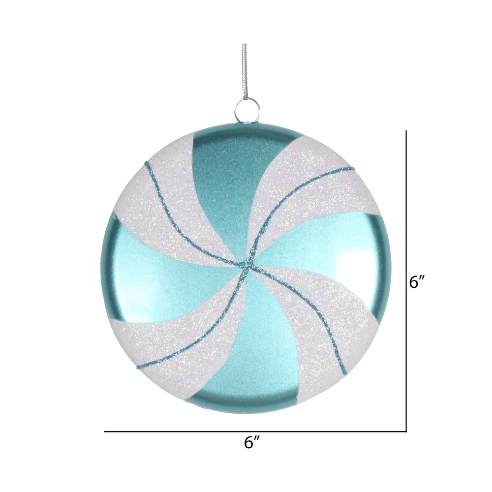 Vickerman 6" Teal-White Swirl Flat Candy Christmas Ornament