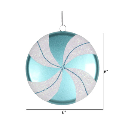 Vickerman 6" Teal-White Swirl Flat Candy Christmas Ornament
