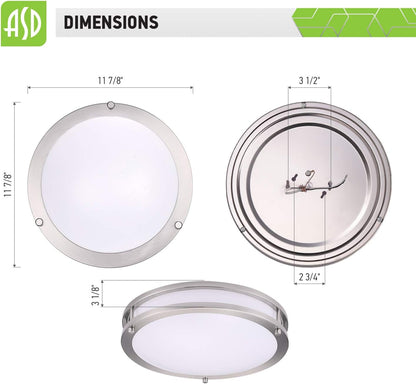ASD Lighting LED Double Ring Flushmount 12" 15W Dimmable 3000K Brushed Nickel cETLus