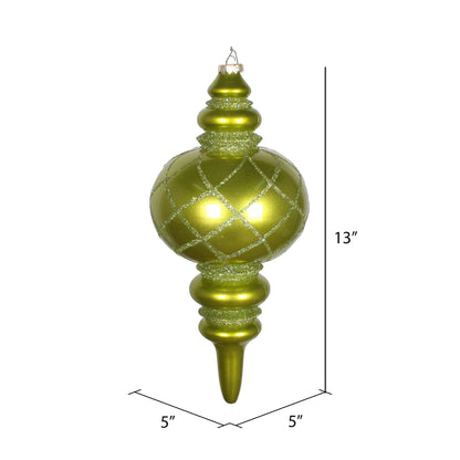 Vickerman 13" Lime Candy Finish Net Top Finial Ornament with Glitter Accents