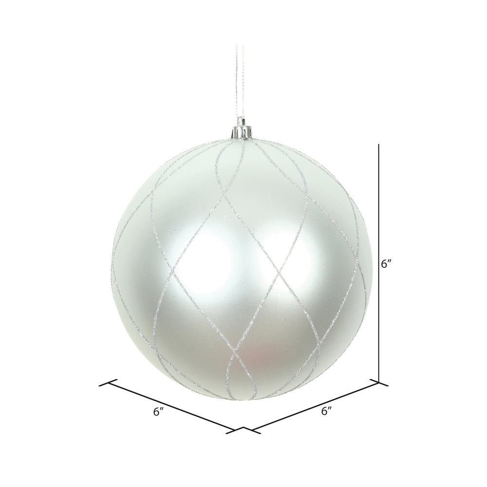 Vickerman 6" Silver Matte and Glitter Swirl Ball Ornament 3 per Box