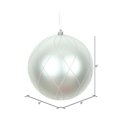 Vickerman 6" Silver Matte and Glitter Swirl Ball Ornament 3 per Box